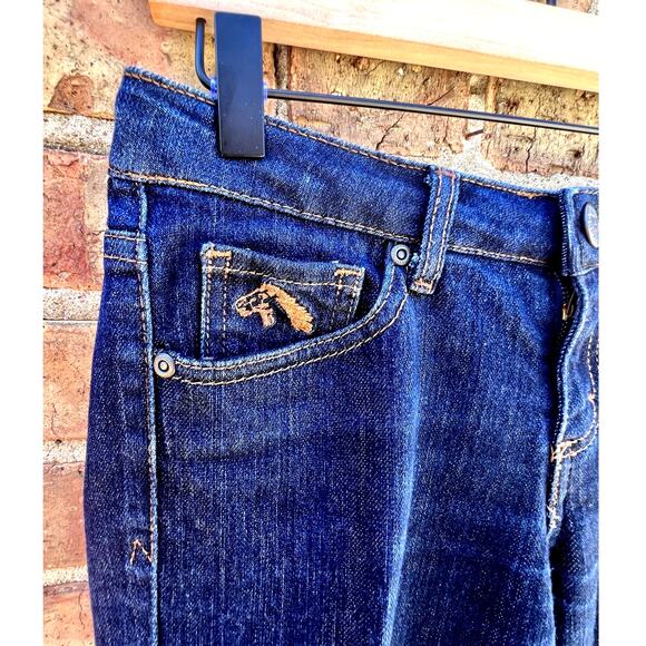 Cowgirl Western Slim Straight Low-Rise Dark Wash Morgan Jeans Embroidered Horse - Picture 5 of 5